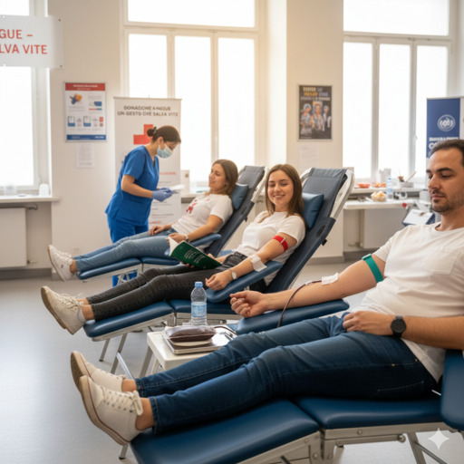 Sala donazioni con lettini per i donatori